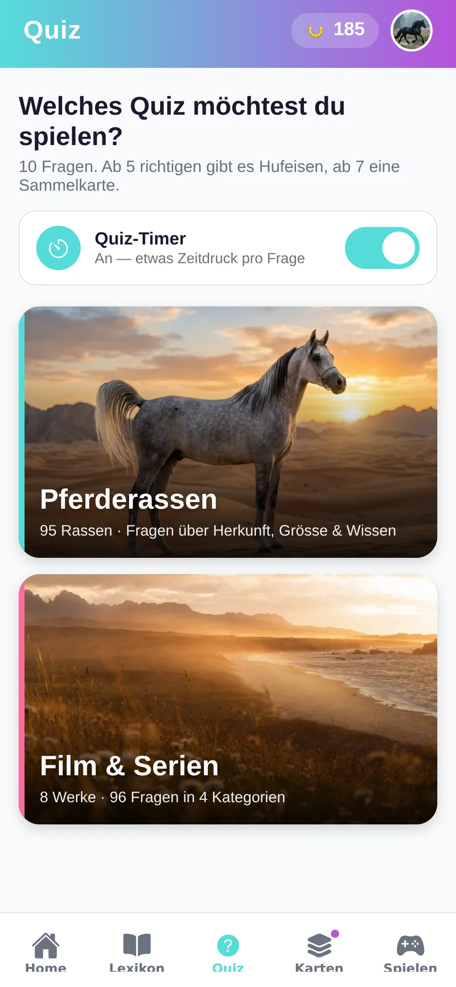 Quiz-Auswahl: Pferderassen oder Film & Serien